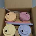 Elk and Friends Kids + Toddler Glass Cups | The Original 8oz Glass Mason Jar with Sleeves + Lids | Silicone Straws + Stopper | Smoothie Cup | Food Storage | Spill Resistant | Dishwasher Safe | 4 Pack (Blush/Lilac/Peach/Lemon)