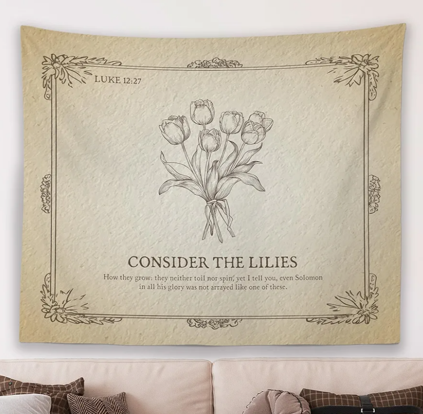 Christian Floral Vintage Wall Tapestry Hanging for Bedroom, Rustic Lily Easter Boho Bible Verse Scripture Religious Tapestries Wall Hanging Decor Gifts for Women Living Room Home Prayer Room 20x30 Inch Flower-1