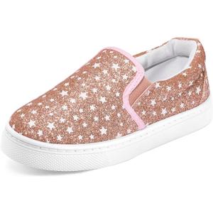 K KomForme Toddler Girls Boys Shoes Little Kids Slip on Canvas Sneakers for Running/Walking (Star Glitter)