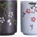 WHJY 10oz Transitional Chinese/Japanese style Handle-less Ceramic Tea cups teacup, Flora Pattern Set of 2 (flowers)