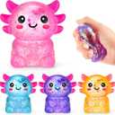 Simgoing 4 Pcs Axolotl Stress Toy Squeeze Axolotl Party Favors 2.56 x 2.64 Inches Malt Sugar Filled Stretchy Fidget Stress Ball Sensory Toys for Adults Soothing Graduation Birthday Party Gift