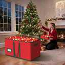 Christmas Ornament Storage Box Store 128 Ornaments, Xmas Ornament Organizer Storage box with Dual Zipper Closure and Adjustable Dividers, Large Holiday Decorations Containers with 8 Individual Trays (Red)