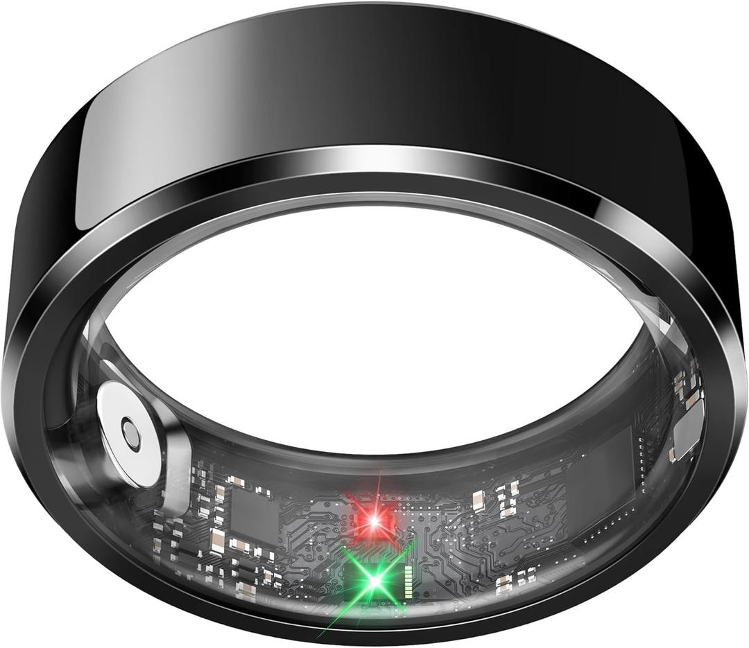 Smart Ring for Men Women, Fitness Tracker with Heart Rate/Blood Pressure/Blood Oxygen Monitor,Sleep Tracker,Pedometer,No Subscription, IP68 Waterproof Health Ring for iPhone&Android (Black, Size9)