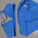 Women Sexy Brazilian Bikini Sets 2 Piece Cheeky Triangle Bikini V Neck Swimsuit high Cut Thong Bottom, Blue, Large