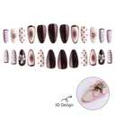 Medium Almond Fake Nails Polka Dots Crocodile Skin Press on Nails 3D Flower Pearl Stick on Nails Full Cover False Nails Daily Party Glue on Nails for Women Decorations 24Pcs