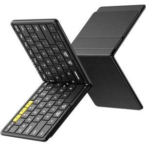 Samsers FullSize Foldable Bluetooth Keyboard, KF08S Wireless Folding Keyboards with PU Leather Cover, Portable Travel for iPhone iPad Smartphone Tablet Laptop, Android Windows Mac OS, Black