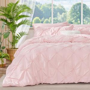 BEDELITE Baby Pink King Size Comforter Set - 3 Pieces Boho Pintuck Bedding Comforter Sets, Lightweight Soft & Warm King Bedding Set with 2 Pillowcases for All Season