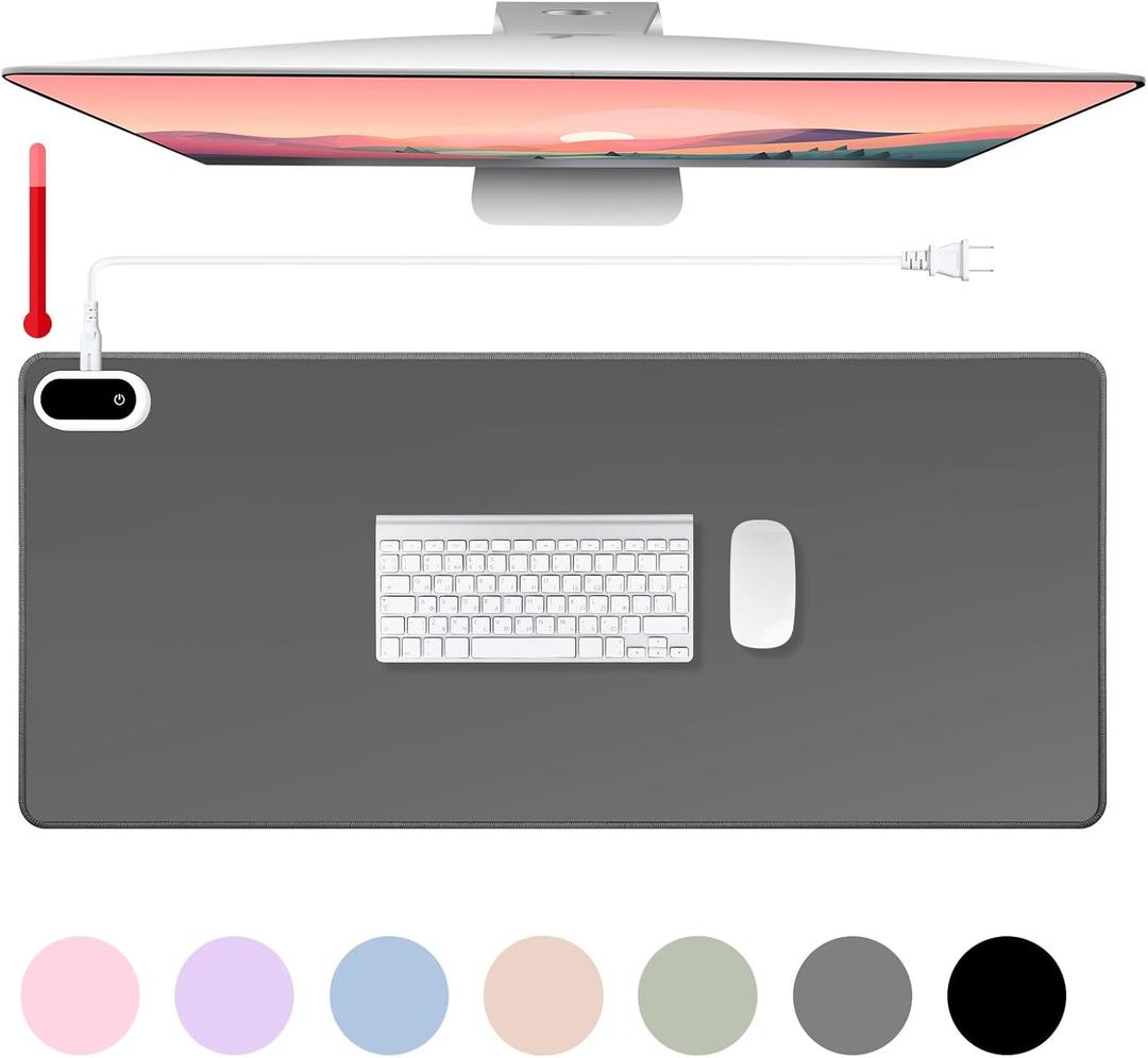 Konohan Heated Large Desk Mat PU Leather Warm Mouse Pad with 5 Heating Level & 4 Hour Auto Shut-Off Heating Keyboard Pad Warmer Gaming Mice Mat Only Supports 110v(Gray Color,31.5" X 13")