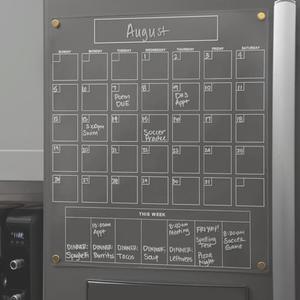 Acrylic Magnetic Calendar for Refrigerator - Clear Dry Erase Calendar for Fridge | Acrylic Calendar w/Monthly Grid And Weekly Planner Section | 15’’x17’’ Vertical Magnetic Fridge Calendar 2025 | Magnet Calendar for Fridge w/Gold Magnets