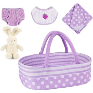 BABESIDE 5 Pcs Reborn Baby Doll Accessories with Bassinet for 17-22 Inch Babydolls, Doll Accessories Pretend Play Set with Baby Doll Diaper fit Newborn Dolls, for Boys Girls