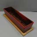 ARTKETTY Succulent Pots - Large Succulent Planter Pots with Drainage, 12 Inch Long Rectangle Bonsai Pot with Bamboo Tray Shallow Ceramic Cactus Flower Planter Window Box for Home Garden Decor (Red)