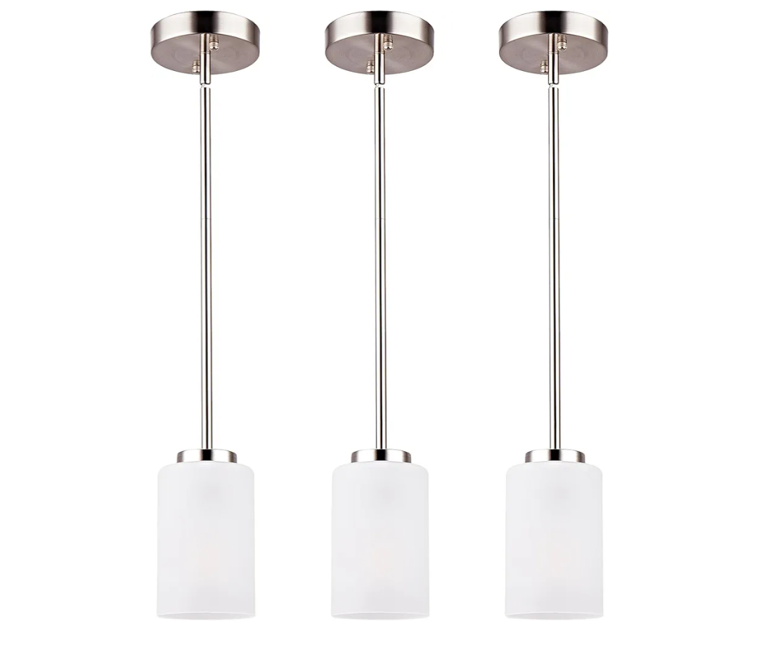 3 Pack Mini Pendant Light, Brushed Nickel Hanging Ceiling Lights with White Frosted Glass Shade, Modern Adjustable Lights for Kitchen Island Bedroom Hallway