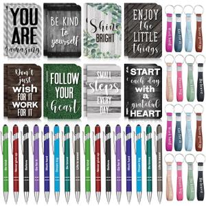PerKoop 48 Pcs Inspirational Gifts Bulk Motivational Notepads Ballpoint Pens Keychains Set Modern Farmhouse Journal Notebooks Christian Gifts for Teachers School Office Party Favor Supplies