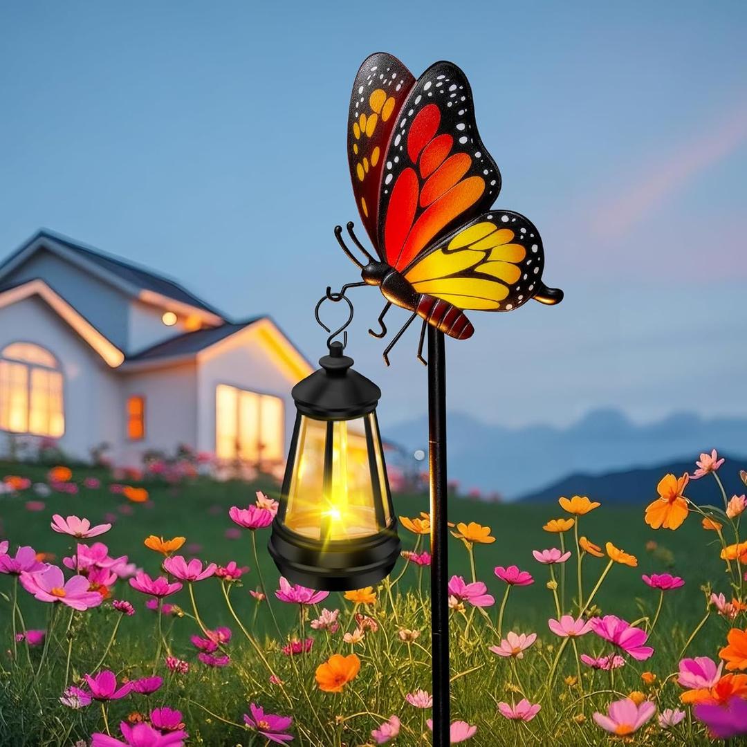 Solar Lights Outdoor Waterproof Butterfly Garden Decor,32.28in Garden Butterfly Stakes with Solar Lights,Birthday Gifts for Women Mom,Metal Decorative Lights for Yard Art Outside Patio Porch Lawn