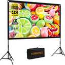 Projector Screen with Stand,84 inches Indoor Projector Screen Outdoor Portable 16:9 4K HD Rear Front Projection Movie Screen with Carry Bag Wrinkle-Free Design for Home Backyard Theater