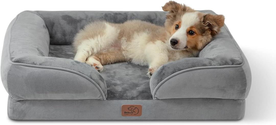 Bedsure Orthopedic Dog Bed for Medium Dogs - Waterproof Dog Sofa Beds Medium, Supportive Foam Pet Couch Bed with Removable Washable Cover, Waterproof Lining and Nonskid Bottom, Grey, 28"x23"x6.5" 