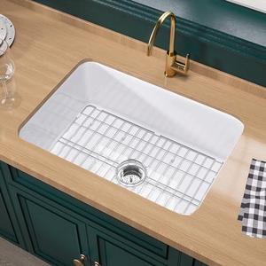 White Undermount Kitchen Sink 27 Inch - Topmount Fireclay Drop In Sink 27"x19"x10", Dual Mount Heavy Duty Deep Single Bowl, w 2 Accessories, Glossy White, for Kitchen & Laundry & Small Space