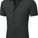 JMIERR Men's Muscle Fit High Stretch Wrinkle-Free Button Down Dress Shirts Summer Casual Short Sleeve Shirt (M)