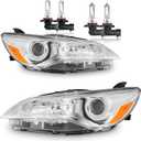 Headlights W/Bulbs for 2015-2017 Toyota Camry Only 4-Door Sedan Halogen Headlamp Replacement Driver & Passenger Side