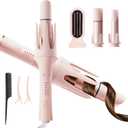 CHIKYO 3 In 1 Multifunctional Hot Tool, Automatic Curling Irons with 2 Ceramic Barrel (1", 1.25") & Hair Straightener Brush, Hair Curler & Straightening Comb with 3 Temp & Timer & Negative Ions (Pink)
