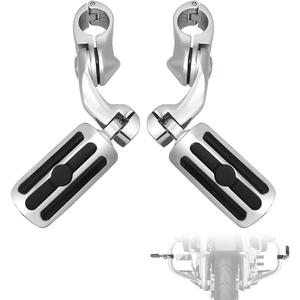 FOVPLUE 1.25" Highway Footpegs,Short Angled Adjustable Highway Pegs w/Mounts for Harley Touring Street Glide Electra Glide Road King Softail CVO Dyna Trike Sportster w/1-1/4" Engine Guard,Chrome#1 (CHROME SHORT ANGLED)