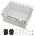 Zulkit Junction Box ABS Plastic Dustproof Waterproof IP65 Electrical Boxes Hinged Shell Outdoor Universal Project Enclosure Clear Cover with 2 Cable Glands 8.7 x 6.7 x 4.3 inch (220x170x110 mm)