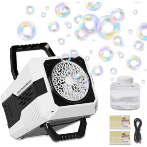 2025 Bubble Blower with LED Lights Automatic Bubble Machine Operated by USB or Battery,for Wedding/Outdoor Party Essential Toy Kids Birthday Gift