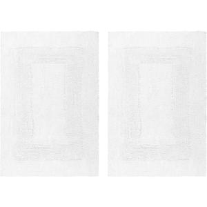 COTTON CRAFT 2 Piece Reversible Step Out Bath Mat Rug Set 22x34 White, 100% Pure Cotton, Super Soft, Plush & Absorbent, Hand Tufted Heavy Weight Construction, Full Reversible, Rug Pad Recommended