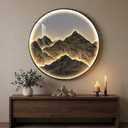 Framed LED Mountain Wall Art for Living Room, Large Modern Round 30x30 Inch, 29.5"L x 29.5"W