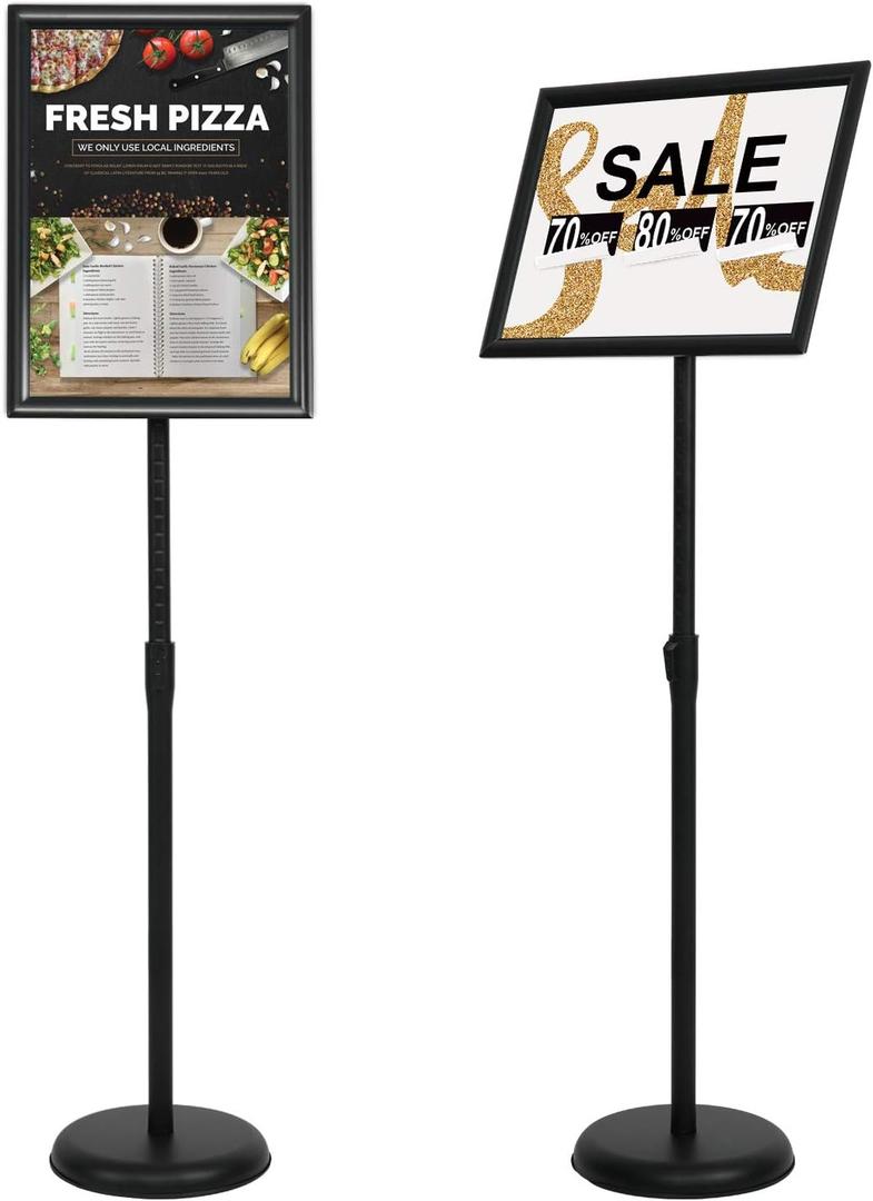 11 x 17 Inch Adjustable Pedestal Sign Holder Poster Stand, Heavy Duty Floor Standing Sign Holder Stand Aluminum Snap Open Display Frame for Vertical and Horizontal View Sign Displayed(Black)