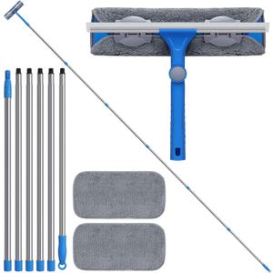 20 Feet+ High Reach Window Squeegee, 2-in-1 Window Cleaner Tool with 15.5Ft Extension Poles, Professional Window Washing Kit, Long Window Cleaning Equipment for High Outdoor Windows Glass