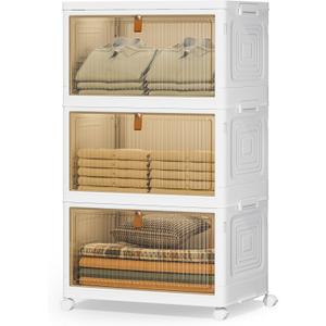 Closet Organizers and Storage, 70Qt Stackable Plastic Storage Bins with Lid, Foldable Storage Containers with Wheels, Organization and Storage Boxes for Clothes, Office Supplies, Snacks (23Qt  3)
