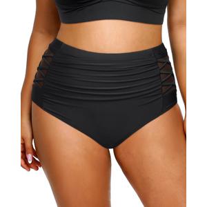 Daci Black Women Swim Bottoms High Waisted Bikini Bottoms Strappy Full Coverage Plus Size Bathing Suit Bottoms 18W