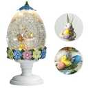 Easter Bunny Snow Globe for Easter Decorations, Easter Bunny Cradling a Chick Design with Lighting Functions，USB or Battery Operated