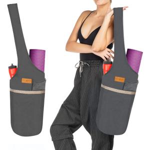 ALLEN & MATE 100% Cotton Unisex Yoga Mat Bag  Versatile Carrier with Mat Straps, Large Storage Pockets Fits Yoga & Pilates Mats (Grey)