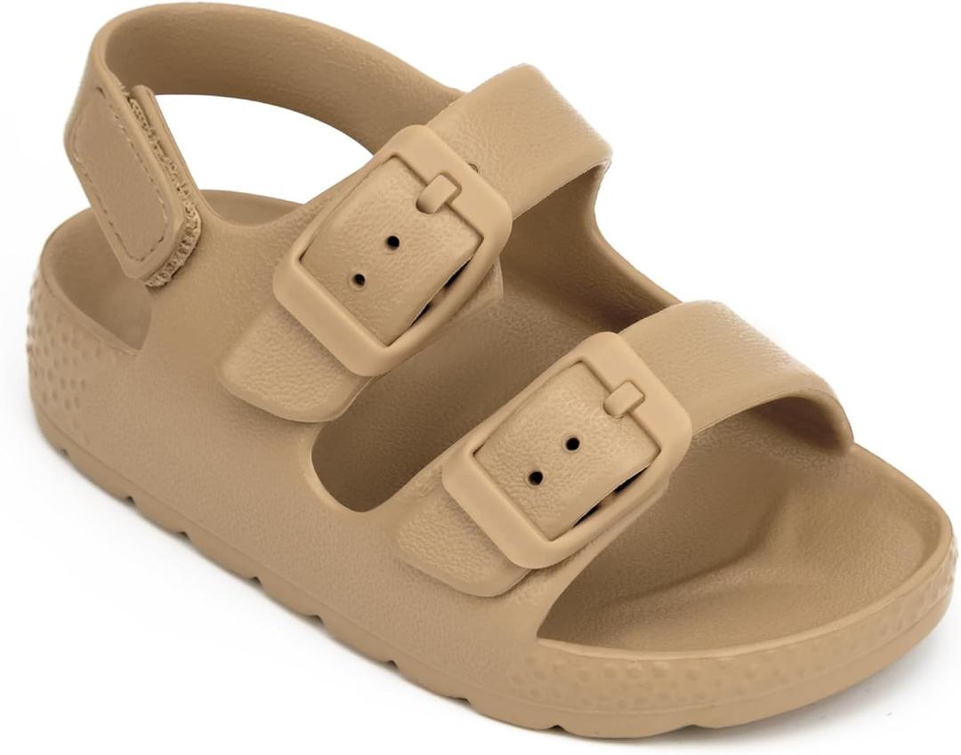 ChayChax Toddler Boys Girls Double Buckle Sandals Children's Adjustable Back Strap Water Sandal, Khaki, 7 Toddler