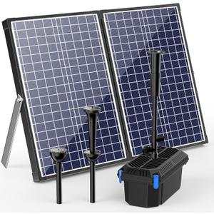 Biling Solar Pond Pump with Pond Filter, 70W Solar Panel, 660 GPH Solar Fountain Pump with Pond Filter Box Outdoor for Garden Ponds Water Feature Waterfall Pool