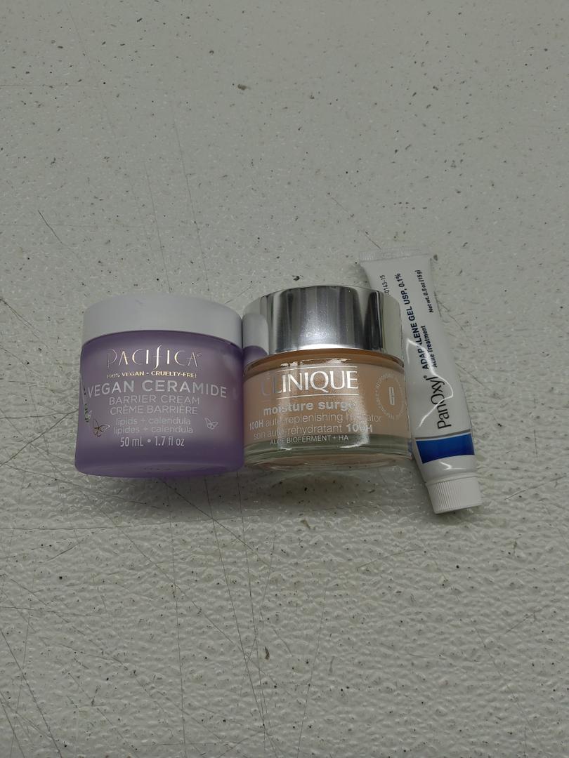 PanOxyl Adapalene; Clinique Moisture Surge ; Pacifica Face Cream