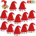 12 Fancy Christmas Santa Hats with 12 Jingle Bell Necklaces Bulk for Christmas Party Favor Photo Booth; One Size Fits All.