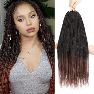 18 Inch Senegalese Twist Crochet Hair for Women Pre Looped Crochet Braids Micro Twist Crochet Hair Ombre Brown Small Braids with Natural Ends 8 Packs T30