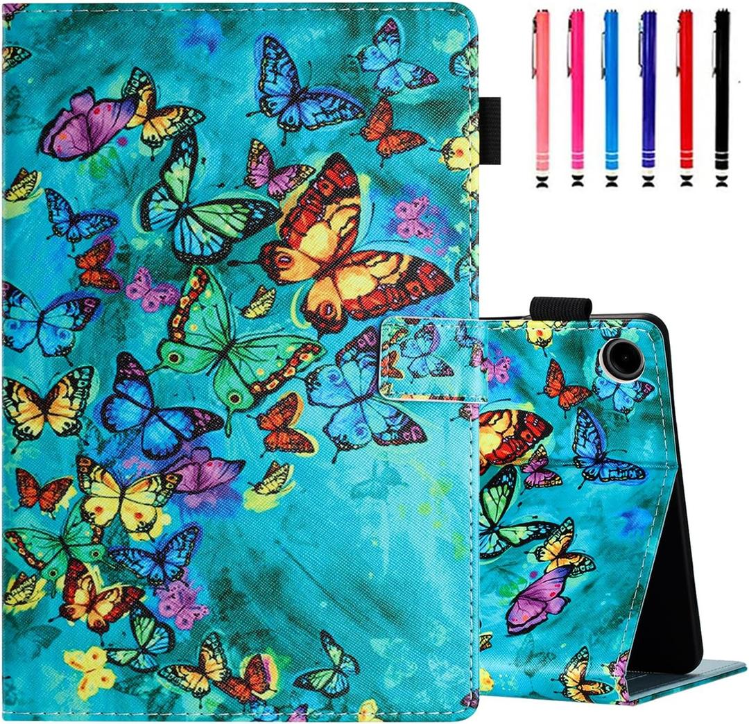 MonsDirect Case for Samsung Galaxy Tab A9+ 11 Inch 2023 (SM-X210/X216/X218), TPU+PU Protective Cover with Stand, Auto Wake/Sleep & Pen Holder Cover for Galaxy Tab A9 Plus Tablet, Green Butterflies