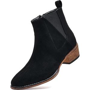Women's Ankle Boots Mid-height Heels Chelsea Zipper Dressy Booties, 9.5,Black Suede