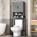 Vabches Over The Toilet Storage Cabinet, Farmhouse Over Toilet Storage Cabinet, Metal Frame with 2 Barn Doors, Home Space-Saving Toilet Rack for Bathroom, Toilet, Laundry Room.