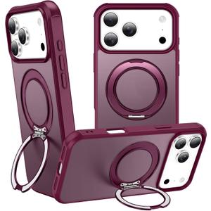 360 Magnetic Swivel Ring for iPhone 17 pro max case, Built-in Metal Stand and Ring Holder, Magsafe Compatible, Military Grade Protection, Shock and Vibration Resistant - Wine Red