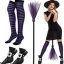 Vicenpal 3 Pcs Halloween Witch Costume Accessories Witch Broom Shoe Covers Socks Broomstick for Women Cosplay Party
