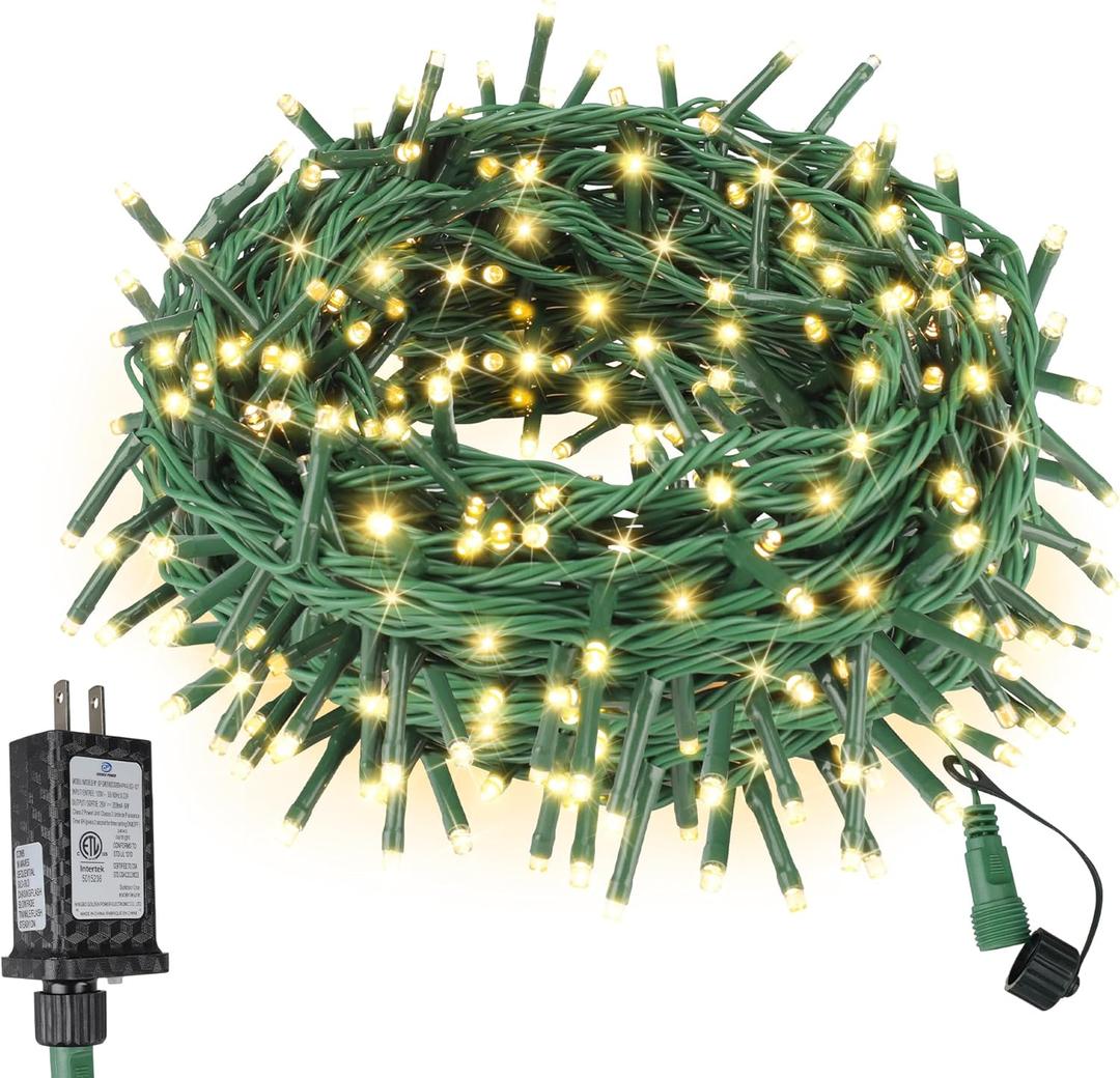 66FT 200 LED Christmas Mini Lights End-to-End Plug 8 Modes Indoor String Lights with Timer, Outdoor Indoor Twinkle Fairy Lights Christmas Tree Patio Garden Holiday Warm White (Warm White Glass Green Wire)