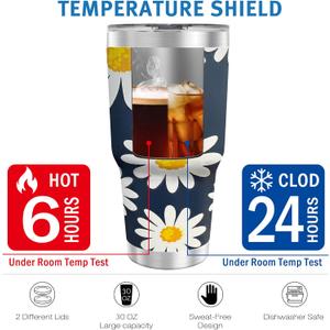WETOWETO 30 oz Tumbler Stainless Steel Vacuum Insulated Coffee Cup with Handle, Double Wall Vacuum Coffee Tumbler for Hot and Cold drinks, Suitable for Beach, Travel (Daisy Flower, 1 Pack)