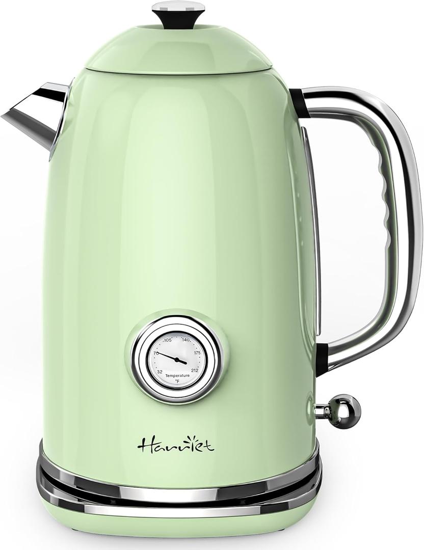 Harriet Electric Kettle, 1.8L Hot Water Boiler Electric with Thermometer, 1500W Stainless Steel Electric Water Kettle, Auto Shut-Off & Boil Dry Protection, Light Green
