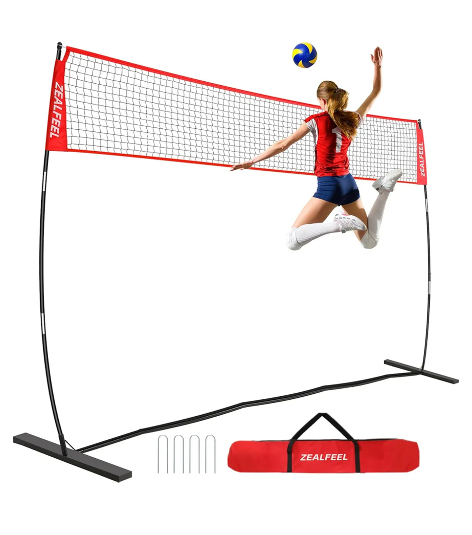 Volleyball Net, 12ft Training Set Height Adjustable, Portable Freestanding Practice for Hitting or Serving Drills, Pop up With Carry Bag for Backyard or Outdoor