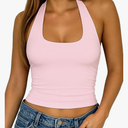 Backless Halter Tops for Women - Summer Tank Top Casual Open Back Cute Sleeveless M Pink